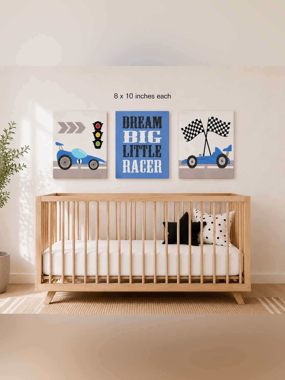 Set of 3 Race Car Wall Art 8x10 Boys Room Nursery Decor Blue Racing